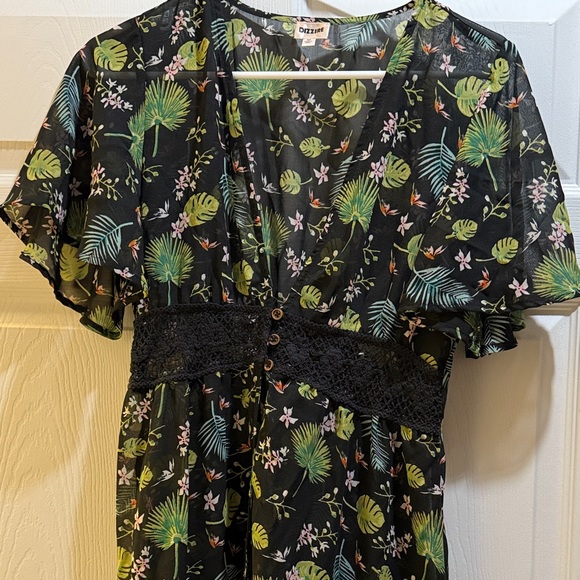 Floral Black Dress with Lace Detail - Picture 1 of 5